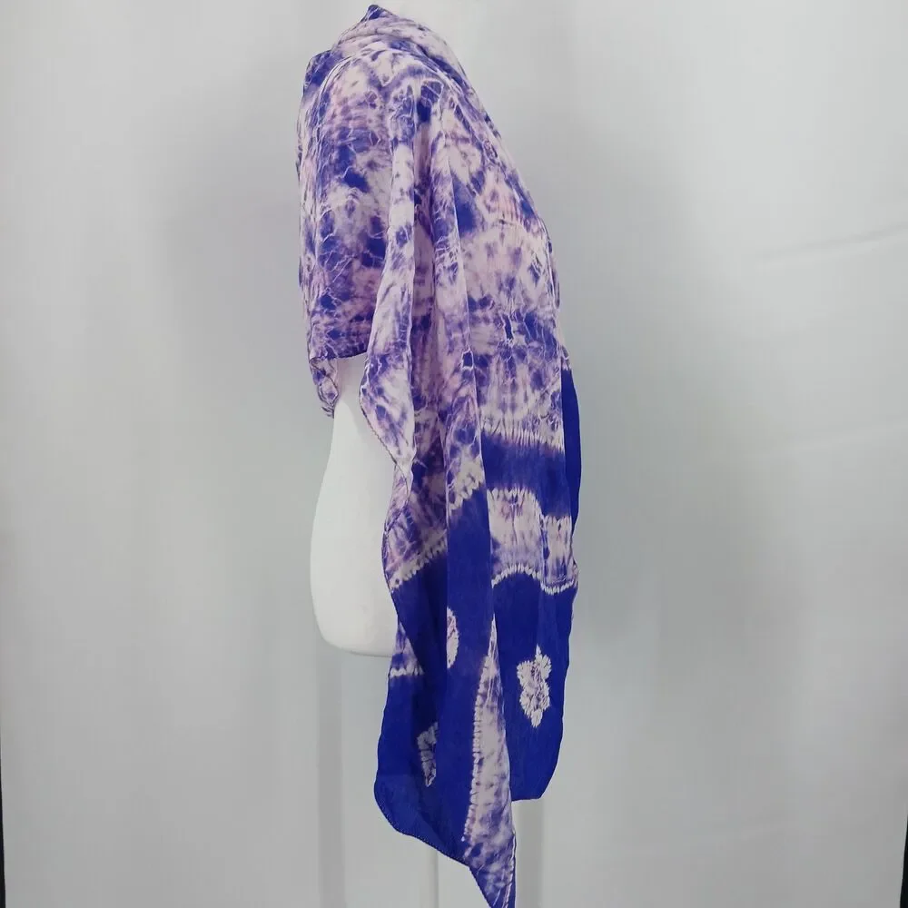 Hand Dyed Silk Scarf Blue White Tie Dye Batik Shawl Wrap Lightweight Boho purple